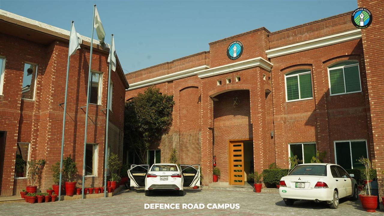 Red-brick main entrance of The Punjab School Defence Road Campus