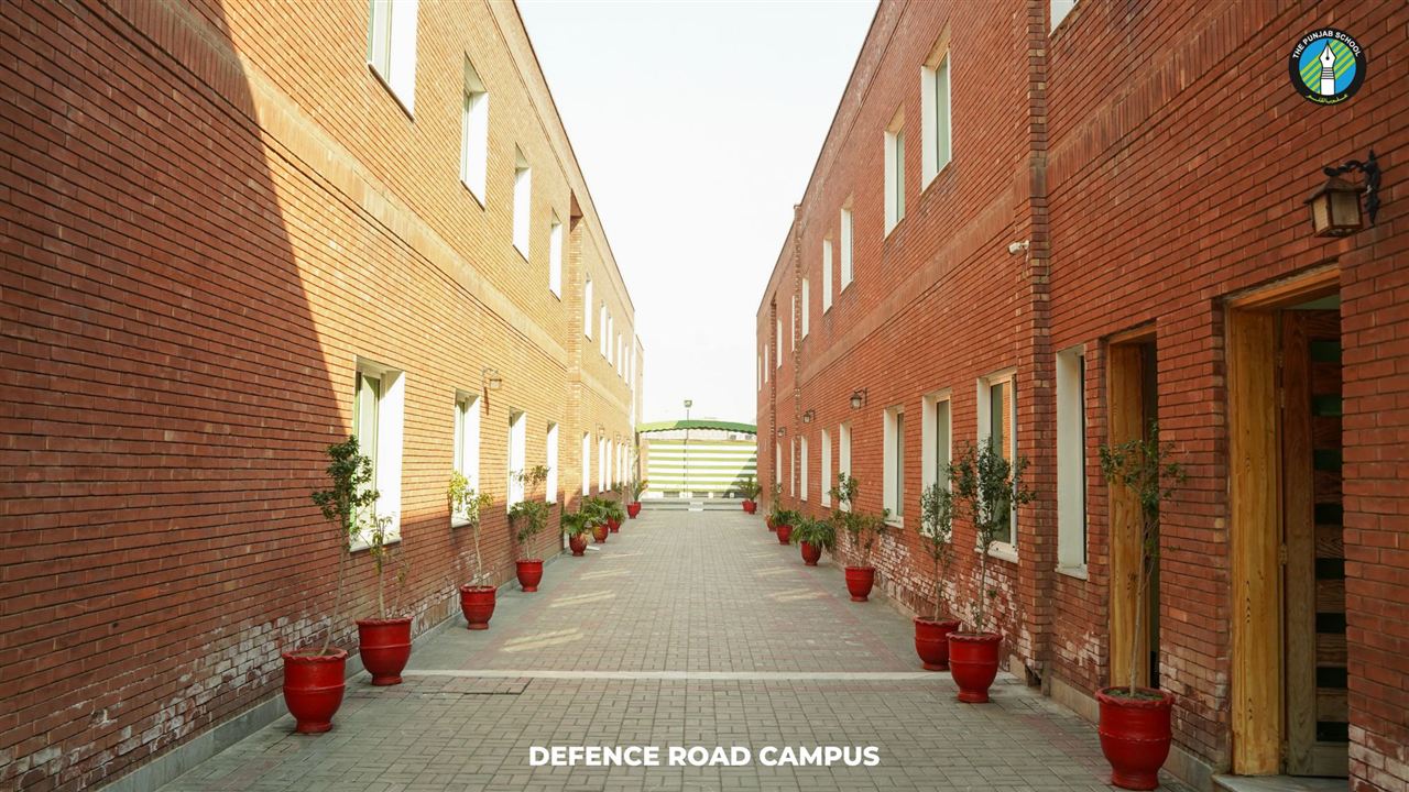 Brick walkway between the classroom blocks